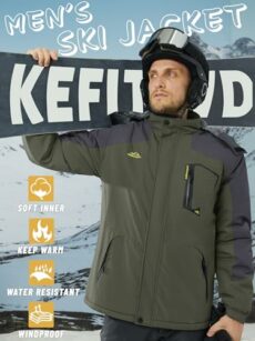 KEFITEVD Men's Waterproof Fleece Jackets Winter Warm Ski Raincoats Outdoor Thermal Coats with Detachable Hood