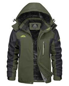 KEFITEVD Men's Winter Waterproof Ski Jacket Softshell Fleece Snowboarding Jackets Fishing Hiking Coat with Detachable Hood