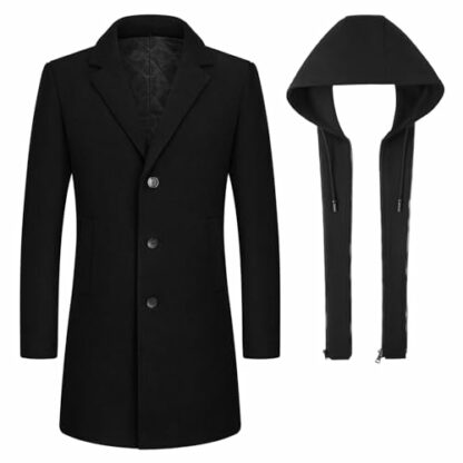 KUDMOL Men's Trench Coat Wool Blend Warm Overcoat With Detachable Hood 3 KUDMOL Men's Trench Coat Wool Blend Warm Overcoat With Detachable Hood - Image 3