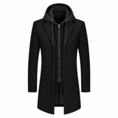 KUDMOL Men's Trench Coat Wool Blend Warm Overcoat With Detachable Hood