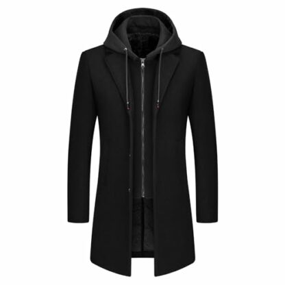 KUDMOL Men's Trench Coat Wool Blend Warm Overcoat With Detachable Hood 2 KUDMOL Men's Trench Coat Wool Blend Warm Overcoat With Detachable Hood - Image 2