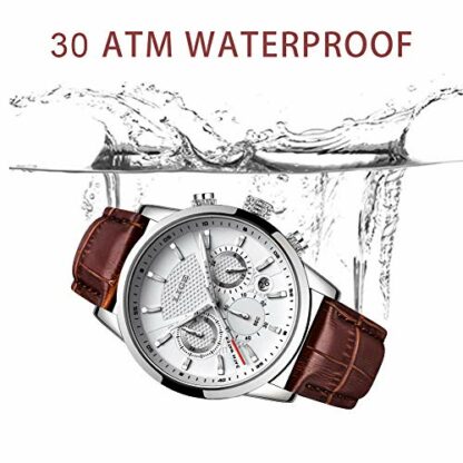 LIGE Men's Watch Sports Waterproof Chronograph Analog Quartz Leather Bracelet Classic Men's Fashion Business Date Wristwatch - Image 3