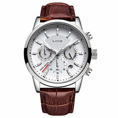 LIGE Men's Watch Sports Waterproof Chronograph Analog Quartz Leather Bracelet Classic Men's Fashion Business Date Wristwatch - Image 2