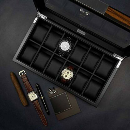 Lifomenz Co 12 Watch Box for Men Watch Display Case Wood Luxury Watch Box with Large Glass Window,Watch Organizer Box with Ultra Smooth PU Leather Interior - Image 4