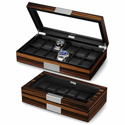 Lifomenz Co 12 Watch Box for Men Watch Display Case Wood Luxury Watch Box with Large Glass Window,Watch Organizer Box with Ultra Smooth PU Leather Interior - Image 2