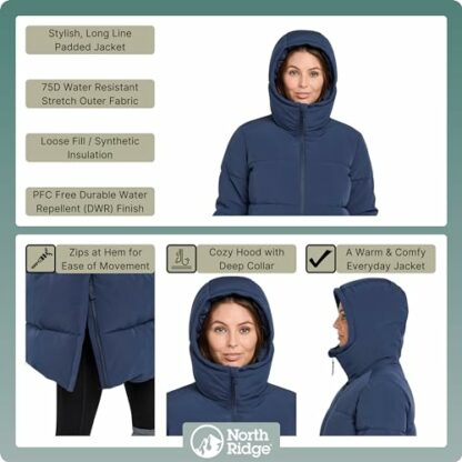 NORTH RIDGE Women’s Roaming Jacket with Generous Cosy Hood & Zipped Hem Vents, Warm, Insulated & Water-repellent Longline Winter Coat, Ideal for Walking, Hiking & Outdoor Recreation - Image 4