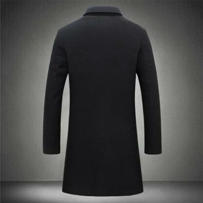 NbgrvB Luxury Long Black Overcoat for Men, Single Breasted Wool Blends Trench Coat - Image 4