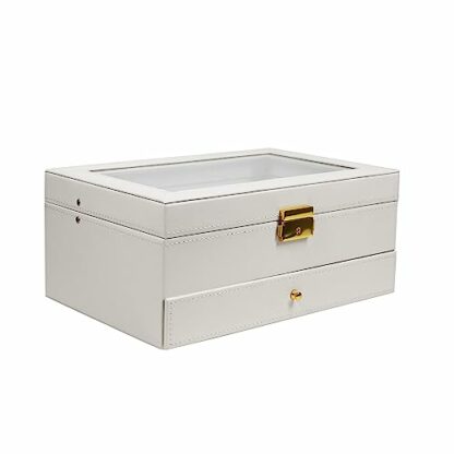 Ogrmar 12 Slot PU Leather Lockable Watch Storage Boxes, Men & Women Jewelry Display Drawer Case, 2-tier Organizer Watch Showcase with Glass Lid - Image 4