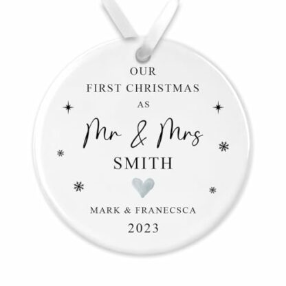Personalised First Christmas as Mr and Mrs Bauble, Custom 1st Christmas Married Ornament, 1st Xmas Newlywed Christmas Ornament, 1st Xmas Married, Just Married 2 Personalised First Christmas as Mr and Mrs Bauble, Custom 1st Christmas Married Ornament, 1st Xmas Newlywed Christmas Ornament, 1st Xmas Married, Just Married - Image 2