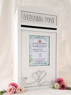 Personalised White Wedding Card Post Box Inc Padlock & Keys Locking Wooden Wedding Cards Box Large Royal Mail Postbox With Lock Wedding Card Box Cards Box For Wedding Reception