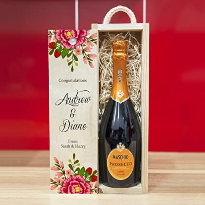 Personalised Wooden Wine Box with Woolwool filling and Rope carry handle - Floral Wedding, Engagement, Anniversary or Birthday Gift 3 Personalised Wooden Wine Box with Woolwool filling and Rope carry handle - Floral Wedding, Engagement, Anniversary or Birthday Gift - Image 3