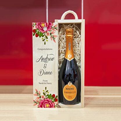 Personalised Wooden Wine Box with Woolwool filling and Rope carry handle - Floral Wedding, Engagement, Anniversary or Birthday Gift 4 Personalised Wooden Wine Box with Woolwool filling and Rope carry handle - Floral Wedding, Engagement, Anniversary or Birthday Gift - Image 4