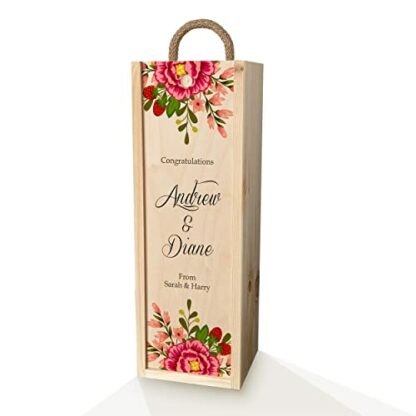 Personalised Wooden Wine Box with Woolwool filling and Rope carry handle - Floral Wedding, Engagement, Anniversary or Birthday Gift 2 Personalised Wooden Wine Box with Woolwool filling and Rope carry handle - Floral Wedding, Engagement, Anniversary or Birthday Gift - Image 2