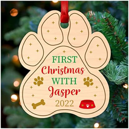 Puppy Dog Paw Print Personalised Christmas Tree Decoration - 1st First Christmas Dog Pawprint Decoration - Printed Wood Christmas Tree Ornament - Christmas Gifts for Dog Puppy Pug Labrador Retriever - Image 3