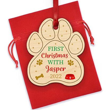 Puppy Dog Paw Print Personalised Christmas Tree Decoration - 1st First Christmas Dog Pawprint Decoration - Printed Wood Christmas Tree Ornament - Christmas Gifts for Dog Puppy Pug Labrador Retriever - Image 2