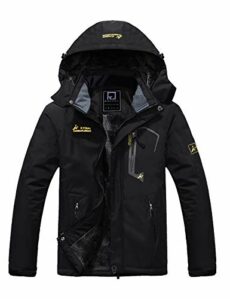 R RUNVEL Men's Waterproof Fleece Jacket Windproof Outdoor Multi-Pockets Winter Coats