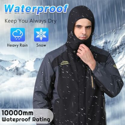 R RUNVEL Men's Waterproof Fleece Jackets Winter Warm Windproof Outdoor Ski Coats with Detachable Hood - Image 3