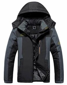 R RUNVEL Men's Waterproof Fleece Jackets Winter Warm Windproof Outdoor Ski Coats with Detachable Hood