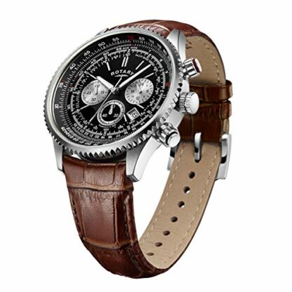 Rotary Men's Quartz Chronograph Watch with Black Dial Brown Leather Strap [Pilot Watch] GS00100/04/BRN - Image 3