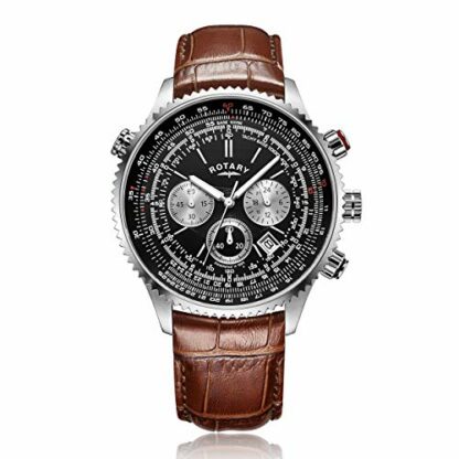 Rotary Men's Quartz Chronograph Watch with Black Dial Brown Leather Strap [Pilot Watch] GS00100/04/BRN - Image 2