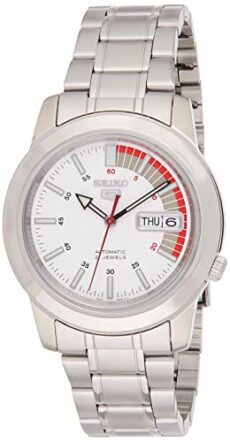 SEIKO Men's SNKK25 5 Stainless Steel White Dial Watch, Skeleton/White, Self Winding Automatic,Self-Winding