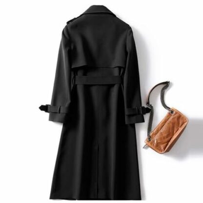 Saklifuo Women's Solid Windbreaker Slim Fit Trench Coat Long Jacket Outerwear with Belt Button - Image 3