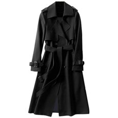 Saklifuo Women's Solid Windbreaker Slim Fit Trench Coat Long Jacket Outerwear with Belt Button