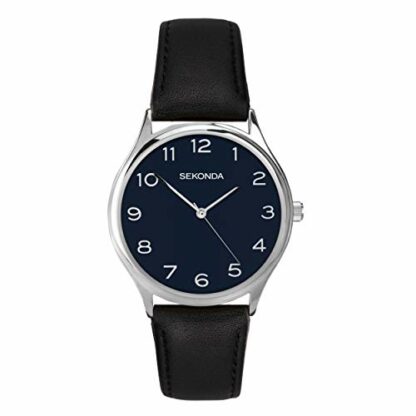 Sekonda Mens Classic Analogue Quartz Watch with Midnight Blue Dial and Black Leather Strap 1852 - Image 2