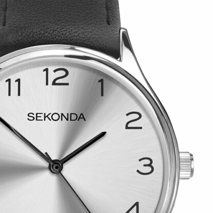 Sekonda Mens Classic Analogue Quartz Watch with Silver Dial and Black Leather Strap 1851 - Image 3