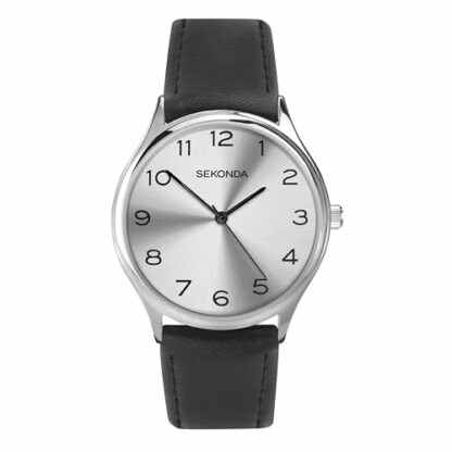 Sekonda Mens Classic Analogue Quartz Watch with Silver Dial and Black Leather Strap 1851 - Image 2