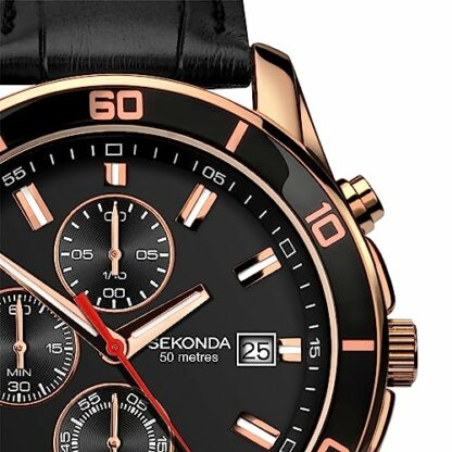 Sekonda Men's Quartz Watch with Black Dial Chronograph Display and Black Leather Strap 1051.27 - Image 3