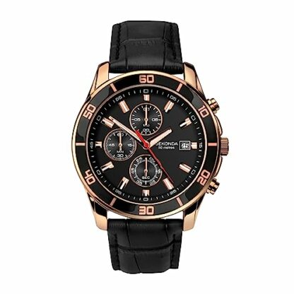 Sekonda Men's Quartz Watch with Black Dial Chronograph Display and Black Leather Strap 1051.27 - Image 2
