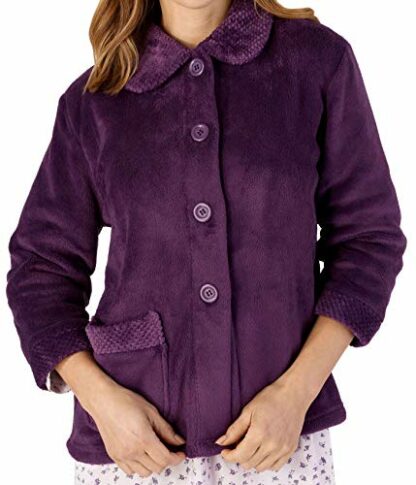 Slenderella Ladies 3/4 Sleeve Soft 280GSM Soft Coral Fleece Button Up Bed Jacket Coat Sizes 10 to 26 - Image 2