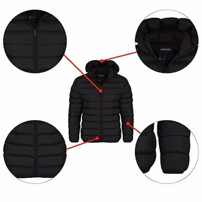 Spindle Mens Plain Black Hooded Padded Quilted Puffer Jacket Winter Coat 2 Zip PocketsSpindle Mens Plain Black Hooded Padded Quilted Puffer Jacket Winter Coat 2 Zip Pockets - Image 3