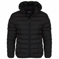 Spindle Mens Plain Black Hooded Padded Quilted Puffer Jacket Winter Coat 2 Zip PocketsSpindle Mens Plain Black Hooded Padded Quilted Puffer Jacket Winter Coat 2 Zip Pockets