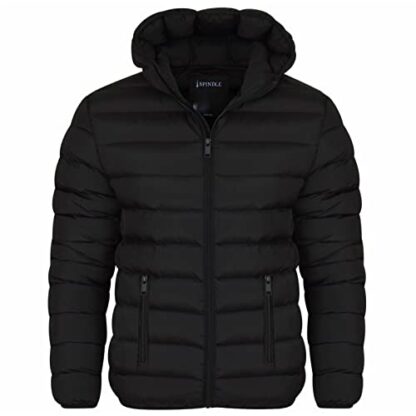 Spindle Mens Plain Black Hooded Padded Quilted Puffer Jacket Winter Coat 2 Zip PocketsSpindle Mens Plain Black Hooded Padded Quilted Puffer Jacket Winter Coat 2 Zip Pockets - Image 2
