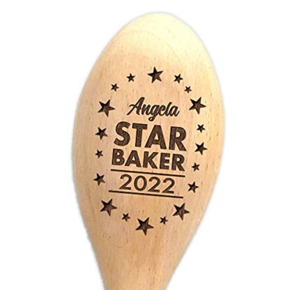 Star Baker Personalised Wooden Spoon Baking Gift, Prize or Bake Off Winners Trophy 2023, 2024. Custom Engrave Any Name or Message on Handle, 12 inches with Hole for Hanging 4 Star Baker Personalised Wooden Spoon Baking Gift, Prize or Bake Off Winners Trophy 2023, 2024. Custom Engrave Any Name or Message on Handle, 12 inches with Hole for Hanging - Image 4