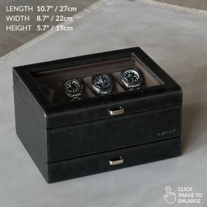 TAWBURY 12 Grid Watch Box for Men – Faux Leather Watch Display Case 12 | Watch Cases for Men | Mens Watch Storage Box | Mens Watch Box 12 - Image 4