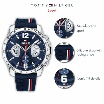 Tommy Hilfiger Men's 46mm Analogue Multifunction Quartz Watch - Navy Blue Dial and Silicone Strap, 3 Sub-Dials, 5ATM Water Resistant - 1791476 - Image 3