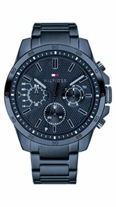 Tommy Hilfiger Men's 48mm Multifunction Quartz Watch - Blue Stainless Steel Bracelet, Semi-Gloss Blue Dial, Day & Date Sub-Dials, 5ATM Water Resistant - 1791560
