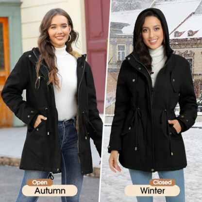 Vancavoo Womens Parka Winter Coats Hooded Coat Fleece Lined Jacket Ladies Arctic Velvet Outdoor Warm Hoodies zip up Sweatshirt Windbreaker Hoodies Cotton Outwear with Pockets - Image 3