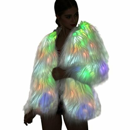 Women Faux Fur Outwear Winter Light Up Burning Glow Fluffy Sparking Rainbow LED Costume Waistcoat - Image 2