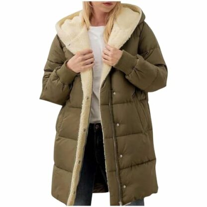 Womens Winter Coats Sherpa Lined Hooded Cotton Coat Casual Fleece Lined Outerwear Thick Warm Winter Jackets Ladies Padded Puffer Coat - Image 2