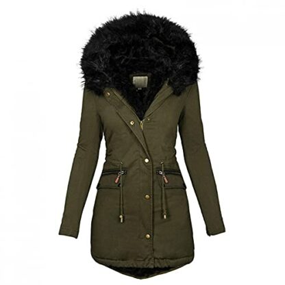 Womens Winter Coats Thick Fleece Lined Warm Hooded Parka Jackets Zip Up Outerwear With Fuffly Hood Plus Size S-5XL KaloryWee - Image 2