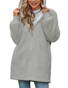 Xnova Women Oversized Hoodie Teddy Fleece Winter Coats Cardigan Full Zip Up Hooded Long Sleeve Warm Coat Sherpa Outwear with Pockets Ladies Fuzzy Solid Tops