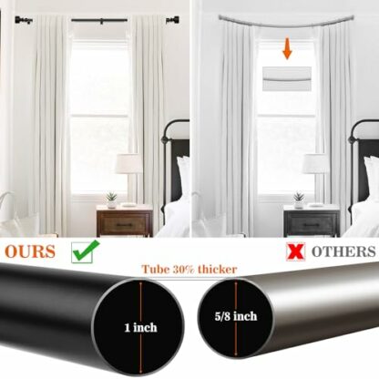 1 Pack Black Curtain Rods for Windows 32 to 45 inch, 1-inch Diameter Matte Black Heavy Duty Curtain Rods, Adjustable Single Window Curtain Rod with Dumbbell Design Finials - Image 4