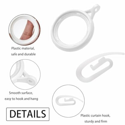 100 Pcs Curtain Hooks, Curtain Rings and Hooks, Curtain Rings, Curtain Hooks Plastic, White Curtain Rings, Curtain Hooks and Rings, Plastic Curtain Hooks, Hooks for Curtains - Image 4