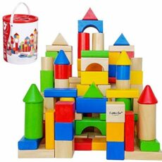 100PC WOODEN BUILDING BLOCKS KIDS CHILDRENS CONSTRUCTION TOY BRICKS SET WITH TUB
