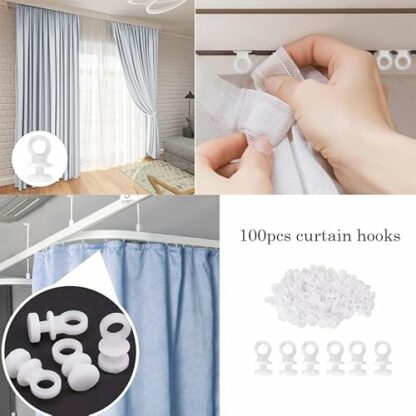 100Pcs Curtain Hooks, Curtain Track Gliders, White Effortless Gliding Rail Sliding Rollers,Plastic Track Clip Buckle,Multi-Use Hook Rollers Durable Rust-Free for Bathroom Windows Shower Curtains - Image 3