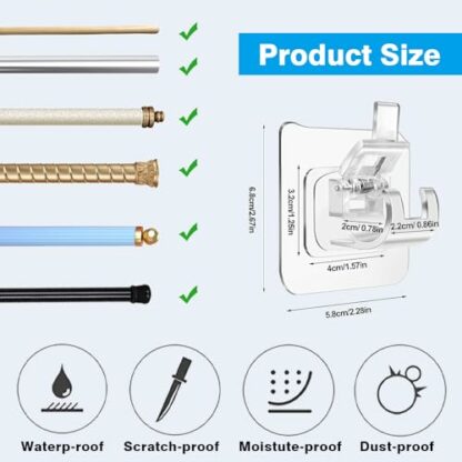 10pcs No Drill Curtain Poles Brackets, Self Adhesive Curtain Pole Hooks, Transparent Curtain Rod Bracket Holder, Adjustable Curtain Pole Brackets for Kitchen Bedroom Bathroom 3 10pcs No Drill Curtain Poles Brackets, Self Adhesive Curtain Pole Hooks, Transparent Curtain Rod Bracket Holder, Adjustable Curtain Pole Brackets for Kitchen Bedroom Bathroom - Image 3